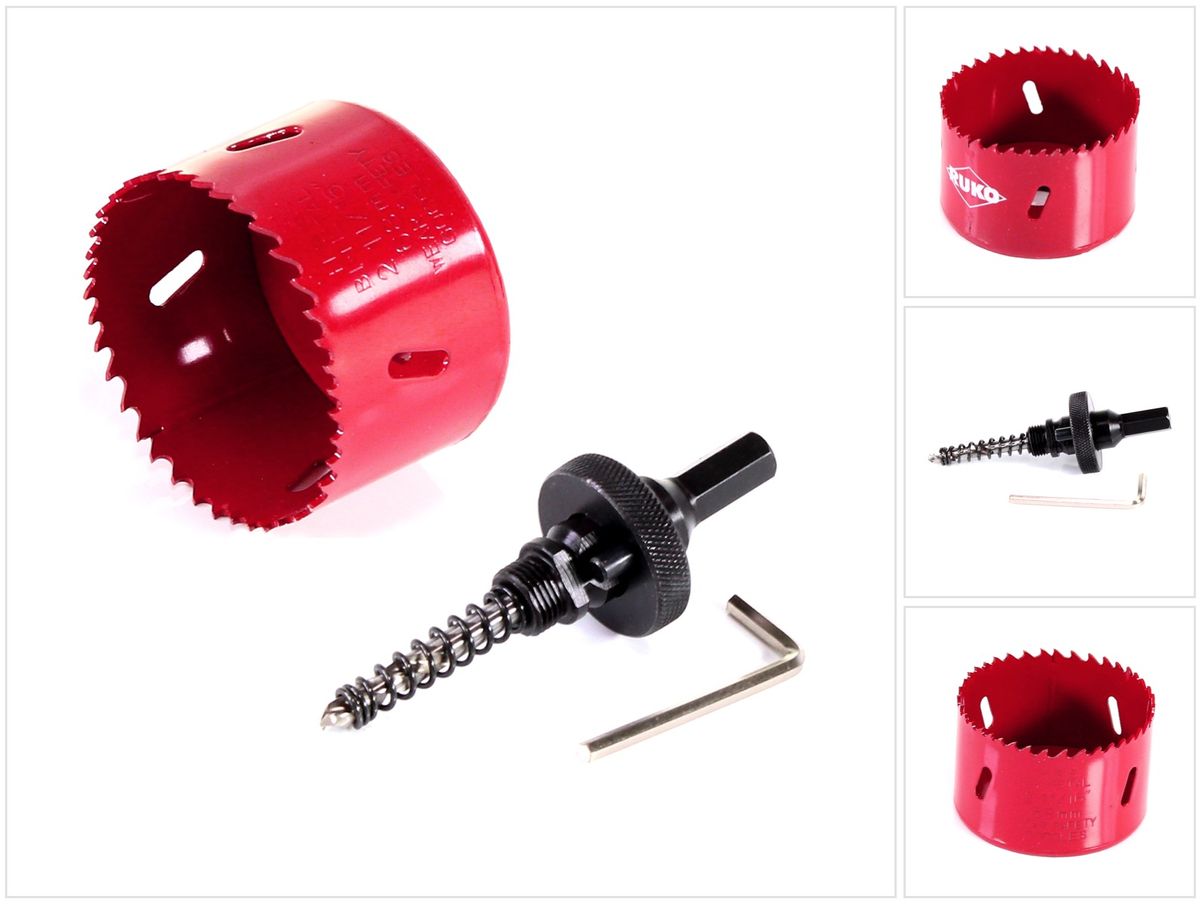 RUKO Bimetall-Lochsäge HSS mit variabler Zahnung 68mm ( 106068 ) + Aufnahmehalter inkl. Führungsbohrer A2 ( 106202 + 106212 + 106208 ) - Toolbrothers