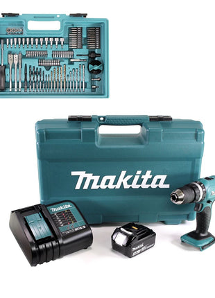 Makita DHP 453 FX12 Akku Schlagbohrschrauber 18V 42Nm + 1x 3,0Ah + Ladegerät + 101tlg Zubehör Set + Koffer - Toolbrothers