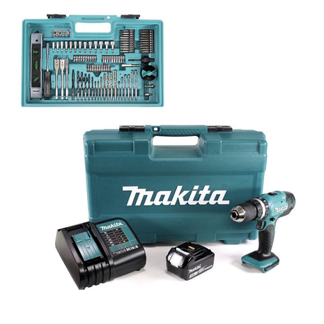 Makita DHP 453 FX12 Akku Schlagbohrschrauber 18V 42Nm + 1x 3,0Ah + Ladegerät + 101tlg Zubehör Set + Koffer - Toolbrothers