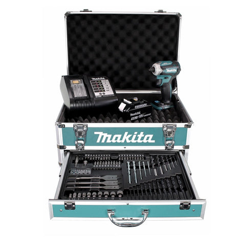 Makita DTD 171 STX4 Akku Schlagschrauber 18 V 180 Nm 1/4" Brushless + 1x Akku 5,0 Ah + Ladegerät + 70 tlg. Bit Bohrer Set + Koffer