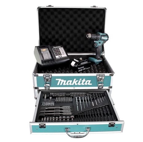 Makita DDF 483 SGX4 Akku Bohrschrauber 18V 40Nm Brushless + 1x Akku 6,0Ah + Ladegerät + 70tlg. Bit Bohrer Set + Koffer