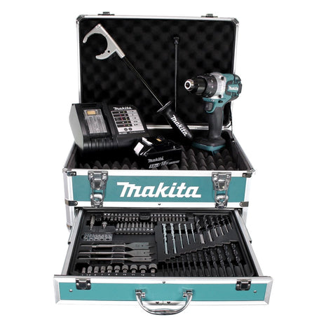 Makita DHP 481 STX4 Akku Schlagbohrschrauber 18V 115Nm + 1x Akku 5,0Ah + Ladegerät + 70tlg. Bit Bohrer Set + Koffer