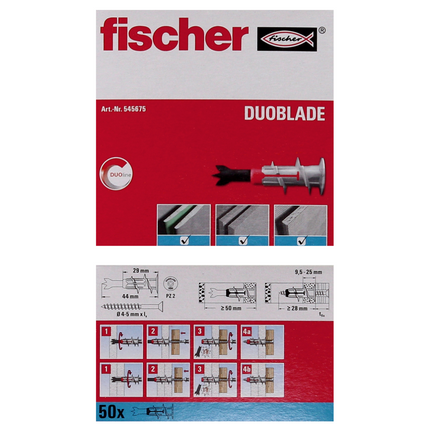 Chevilles pour plaques de plâtre Fischer DUOBLADE 44mm 1000 pièces (20x 545675)