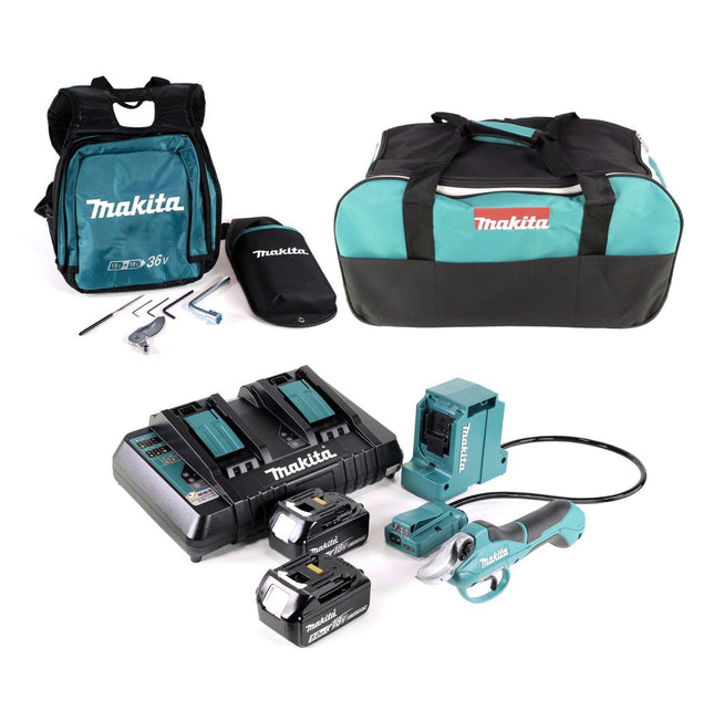 Makita DUP 361 PT2 Cordless Pruning Shears 36V ( 2x18V ) 33mm 185N + 2x Batteries 5.0 Ah + 1x Twin Charger + Bags