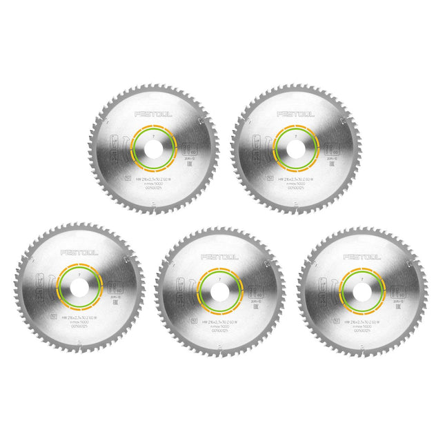 Festool 5 hojas de sierra circular de dientes finos HW 216 x 2,3 x 30 mm W60 216 mm 60 dientes ( 5x 500125 )
