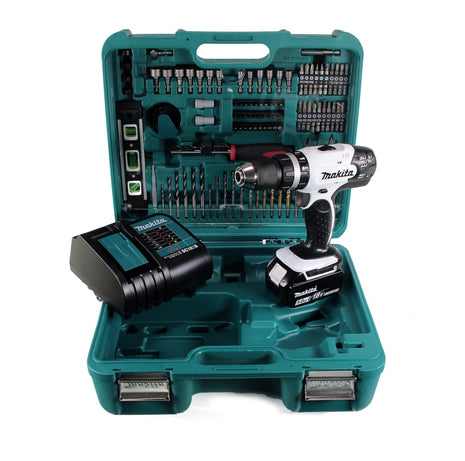 Makita DHP 453 SFTK W Akku Schlagbohrschrauber 18V 42Nm + 1x Akku 3,0Ah + Schnellladegerät + 101-tlg. Zubehörset + Koffer