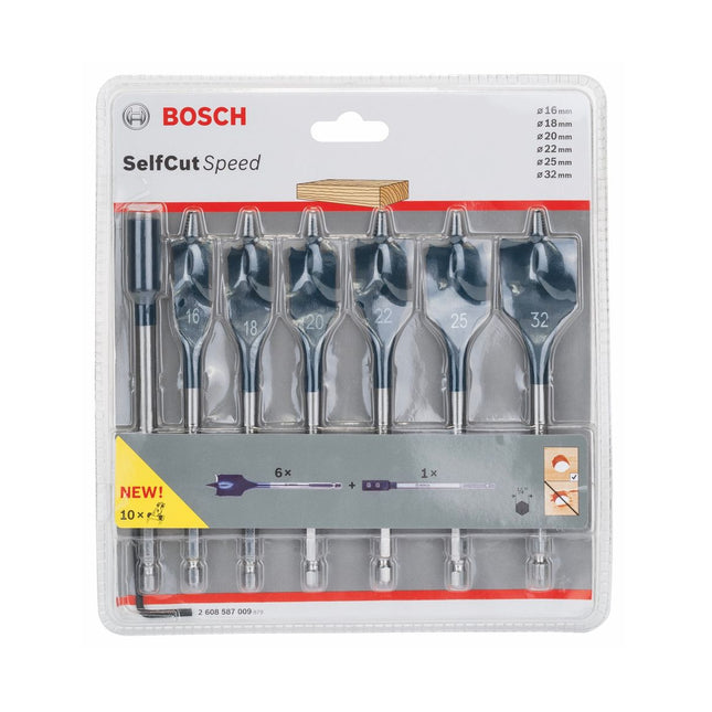 Bosch Self Cut Speed Flachfräß Bohrer Set 7tlg. 16/18/20/22/25/32mm + Verlängerung 1/4" ( 2608587009 )