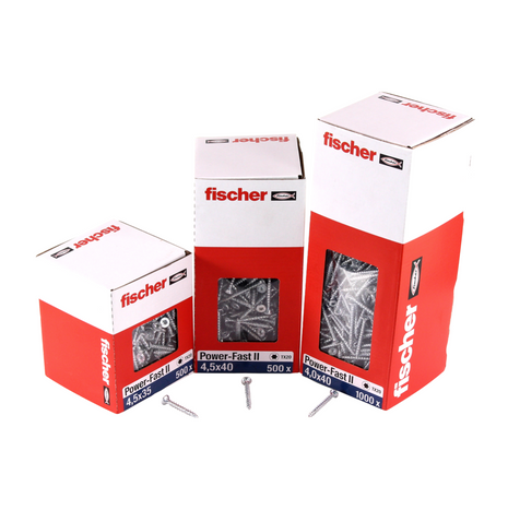 Fischer Power-Fast II FPF II tornillos para aglomerado 4,0x45 mm 500 piezas (670161) cabeza avellanada con rosca completa Torx, galvanizado, pasivado azul