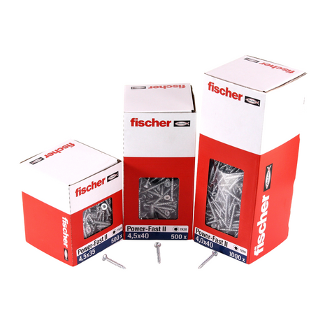 Fischer Power-Fast II FPF II tornillos para aglomerado 4,5x30 mm 500 piezas (670257) cabeza avellanada con rosca completa Torx, galvanizado, pasivado azul