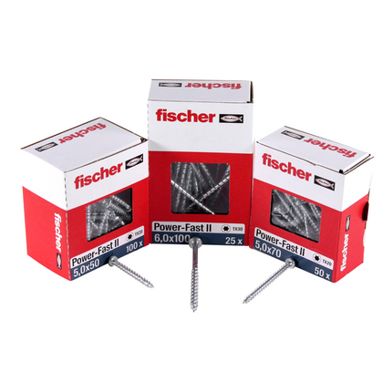 Fischer Power-Fast II FPF II tornillo para aglomerado 6,0x110 mm 100 piezas (670459) cabeza avellanada con rosca parcial Torx, galvanizado, pasivado azul