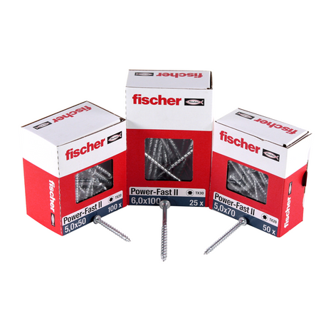 Fischer Power-Fast II FPF II tornillo para aglomerado 6,0x110 mm 50 piezas (670689) cabeza avellanada con rosca parcial Torx, galvanizado, pasivado azul