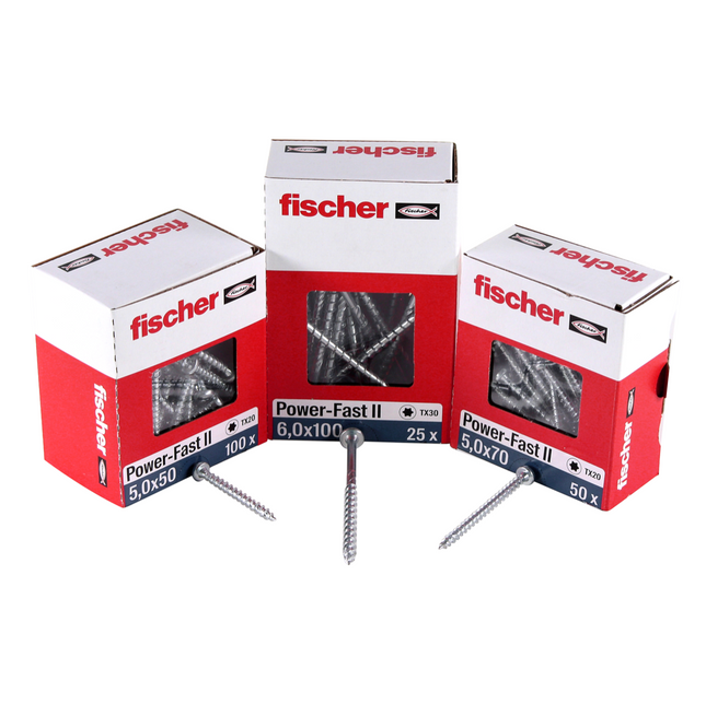 Fischer Power-Fast II FPF II tornillo para aglomerado 6,0x130 mm 50 piezas (670691) cabeza avellanada con rosca parcial Torx, galvanizado, pasivado azul