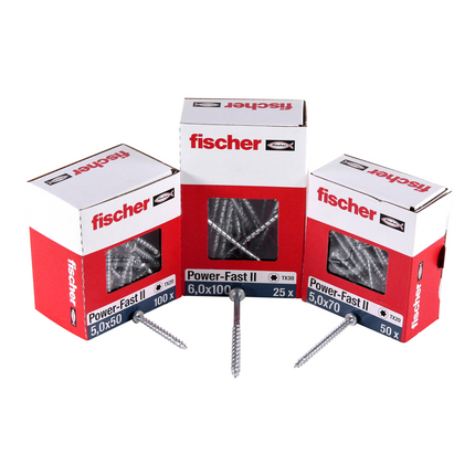 Fischer Power-Fast II FPF II tornillo para aglomerado 6,0x140 mm 50 piezas (670692) cabeza avellanada con rosca parcial Torx, galvanizado, pasivado azul