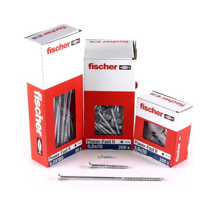 Fischer Power-Fast II FPF II Viti per truciolato 6,0x40 mm - 200 pz. ( 670476 ) Testa svasata con filettatura parziale Torx galvanizzato, passivato blu