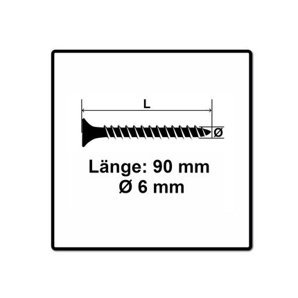 Fischer Power-Fast II FPF II Spanplattenschraube 6,0x90 mm 100 Stück ( 670487 ) Senkkopf mit Torx Teilgewinde galvanisch verzinkt, blau passiviert