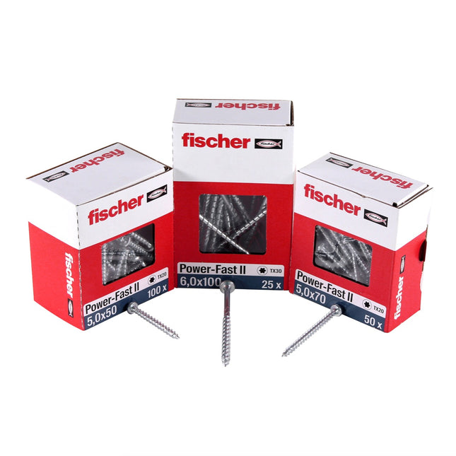 Fischer Power-Fast II FPF II Viti per legno 4,0x30 mm, 200 pz. ( 670237 ) Testa tonda, Torx, filettatura completa, zincate, passivato blu