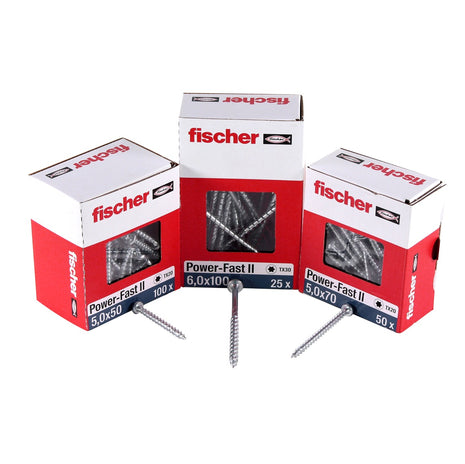 Fischer Power-Fast II FPF II tornillo para aglomerado 6,0x100 mm 25 piezas (670533) Cabeza alomada con rosca parcial Torx, galvanizado, pasivado azul