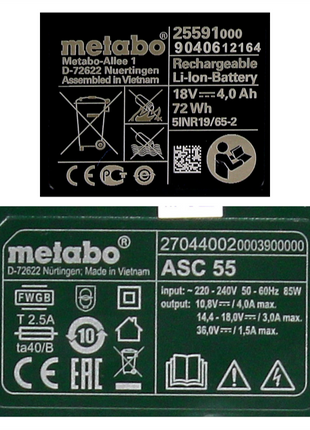 Metabo Basic Set 3x Li-Power Batteries 4.0 Ah 18V CAS Li-Ion + ASC 55 Charger (3x 625591000) (627044000)