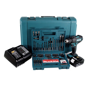 Makita DHP 482 SFK  Akku Schlagbohrschrauber 18V 62Nm + 1x Akku 3,0Ah + Ladegerät + 100 tlg. Bit Bohrer Set + Koffer