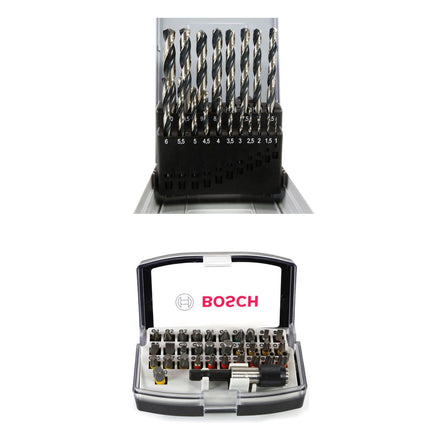 Taladro atornillador inalámbrico Bosch GSR 18V-28 18V 63Nm + 1x batería 2,0Ah + cargador + 19 piezas. Juego de brocas + juego de puntas de 32 piezas + L-Boxx