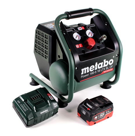 Metabo Power 160-5 18 LTX BL OF compresseur sans fil 18 V 8,0 bar sans brosse + 1x accu LiHD 5,5 Ah + chargeur