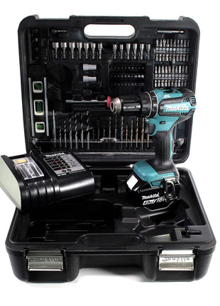 Makita DHP 485 SMTK perceuse à percussion sans fil 18 V 50 Nm sans balais + 1 batterie 4,0 Ah + chargeur + jeu d'accessoires 101 pièces + mallette