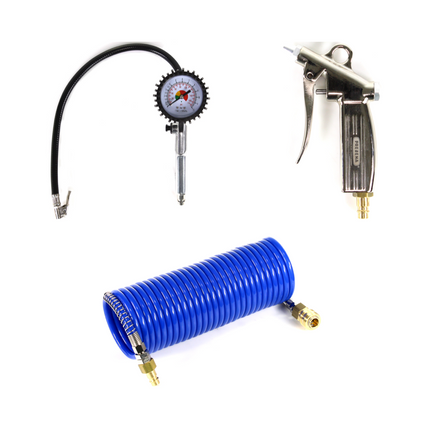 Metabo Basic 160-6 W OF compressor 900 W 8 bar + Prebena spiral hose + blow gun + tyre inflator