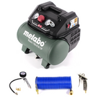 Metabo Basic 160-6 W OF compressor 900 W 8 bar + Prebena spiral hose + blow gun + tyre inflator