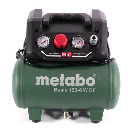 Metabo Basic 160-6 W OF compressor 900 W 8 bar + Prebena spiral hose + blow gun + tyre inflator