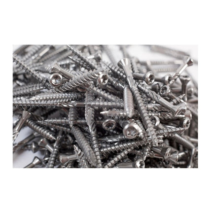 Tornillos para terraza Meisterling 5x50 mm 1200 piezas (6x 010010000011) Punta CUT Lente de 90° Cabeza avellanada con rosca gruesa Torx 2/3 Acero inoxidable VA