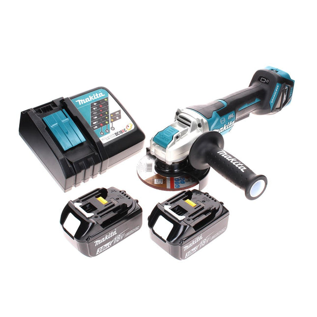 Makita DGA 519 RF cordless angle grinder 18 V 125 mm Brushless X-Lock + 2x rechargeable battery 3.0 Ah + charger
