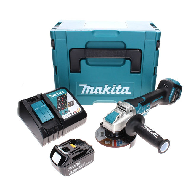 Makita DGA 519 RF1J Cordless angle grinder 18 V 125 mm Brushless X-Lock + 1x rechargeable battery 3.0 Ah + charger + Makpac