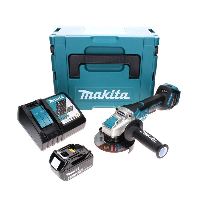 Makita DGA 519 RM1J Cordless angle grinder 18 V 125 mm Brushless X-Lock + 1x rechargeable battery 4.0 Ah + charger + Makpac