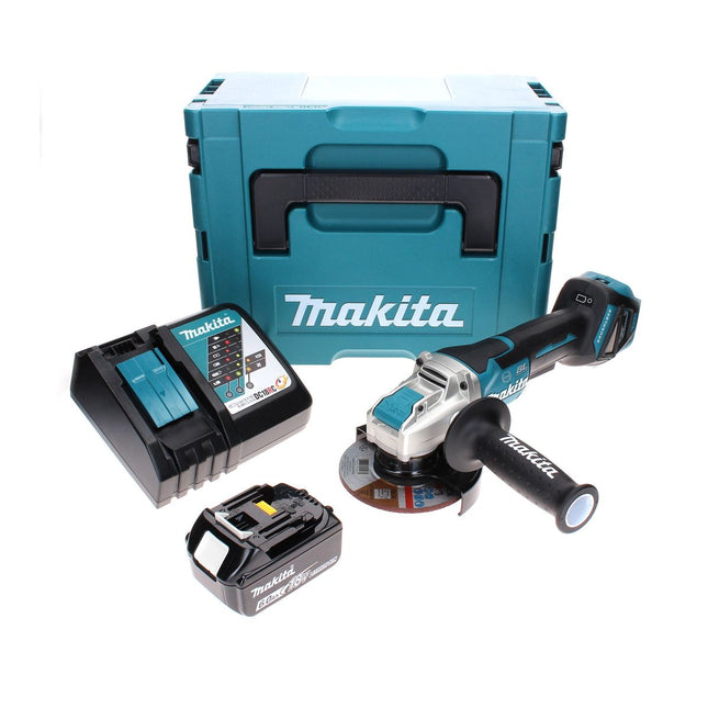 Makita DGA 519 RG1J Cordless angle grinder 18 V 125 mm Brushless X-Lock + 1x rechargeable battery 6.0 Ah + charger + Makpac