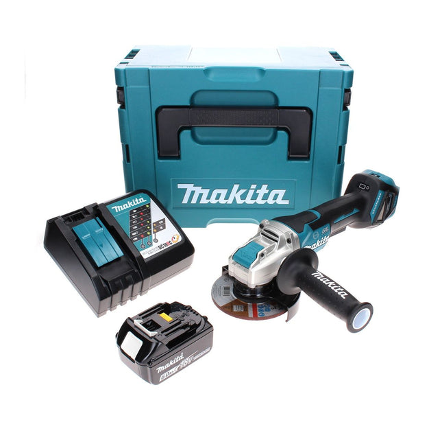 Makita DGA 519 RG1J Cordless angle grinder 18 V 125 mm Brushless X-Lock + 1x rechargeable battery 6.0 Ah + charger + Makpac