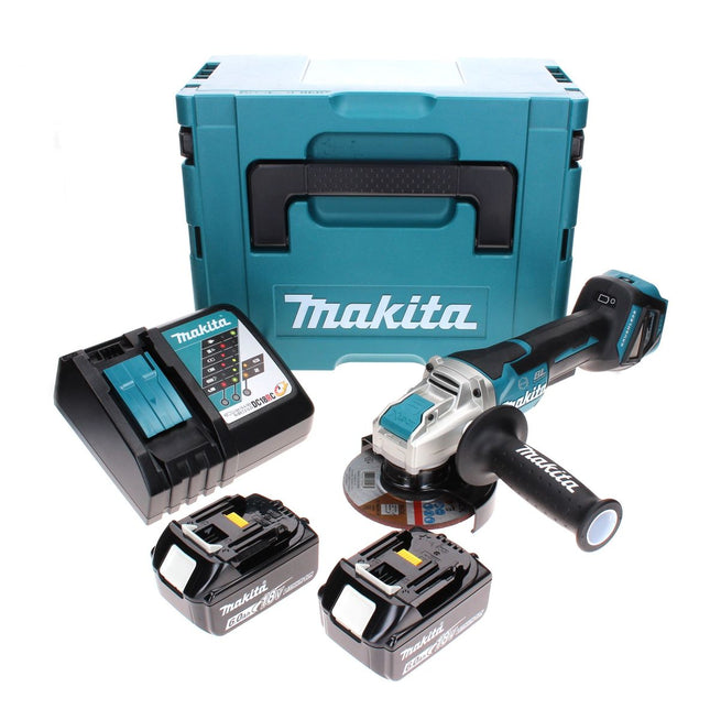 Makita DGA 519 RGJ Cordless angle grinder 18 V 125 mm Brushless X-Lock + 2x rechargeable battery 6.0 Ah + charger + Makpac