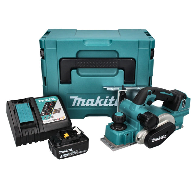 Makita DKP 181 RF1J Cepillo sin cable 82 mm 18 V sin escobillas + 1x batería recargable 3,0 Ah + cargador + Makpac