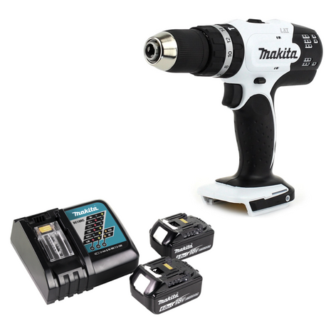 Makita DHP 453 RGW perceuse à percussion sans fil 18 V 42 Nm blanc + 2x batteries 6,0 Ah + chargeur