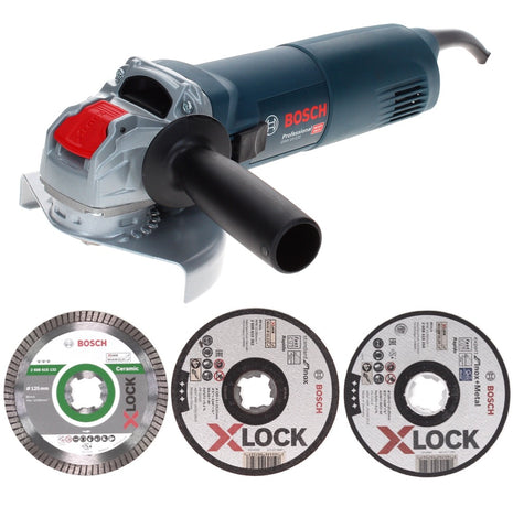 Bosch GWX 10-125 Professional Winkelschleifer 1000 W 125 mm X-Lock + 25x Trennscheibe X-Lock Expert + 10x Trennscheibe X-Lock Standard + Trennscheibe Diamant X-Lock for Ceramic