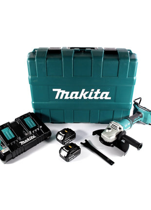 Meuleuse d'angle sur batterie Makita DGA 900 PFK 36 V (2x 18 V) 230 mm sans balais + 2x batterie 3,0 Ah + double chargeur + mallette