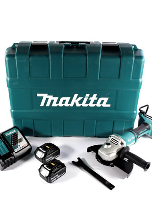 Makita DGA 900 RTK Akku Winkelschleifer 36 V ( 2x 18 V ) 230 mm Brushless + 2x Akku 5,0 Ah + Ladegerät + Koffer