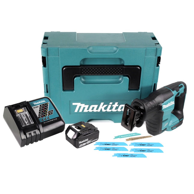 Makita DJR 188 RM1J Akku Reciprosäge 18 V Brushless + 1x Akku 4,0 Ah + Ladegerät + 5x Sägeblatt Metal Wood + Makpac - Toolbrothers