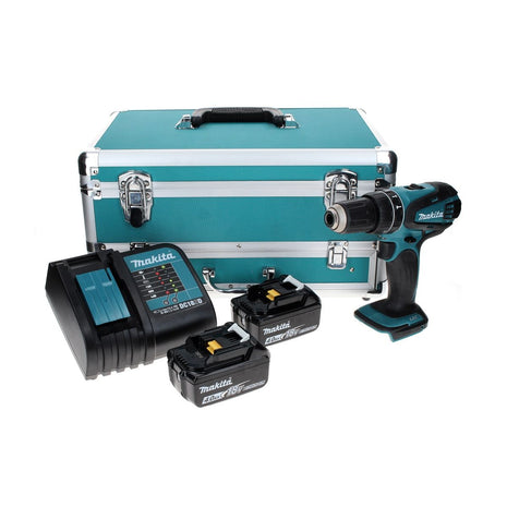 Makita DHP 456 SMTX Perceuse visseuse à percussion sans fil 18 V 50 Nm + 2x Batteries 4.0 Ah + Chargeur + Coffret aluminium TX + Jeu d’embouts et de forets, 70 pcs.