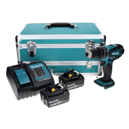Makita DHP 456 SGTX Perceuse-Visseuse à percussion sans fil 18 V 50 Nm + 2x Batteries rechargeables 6,0 Ah + Chargeur + Jeu de 70 mèches + Mallette en aluminium TX
