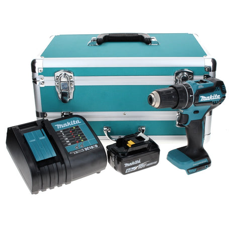 Makita DHP 485 SG1TX Perceuse-visseuse à percussion sans fil 18 V 50 Nm Brushless + 1x Batterie 6,0 Ah + Chargeur + Jeu de mèches 70 pièces + Coffret en aluminium TX