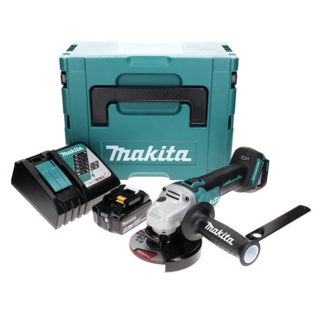 Makita DGA 506 RM1J Smerigliatrice angolare a batteria 18V 125mm Brushless + 1x Batteria 4,0Ah + Caricabatterie + Valigetta Makpac