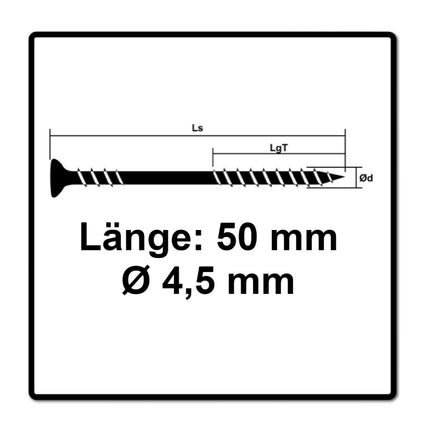 SPAX Facade screws 4.5 x 50mm - Stainless steel A2 - Fixing thread - Raised countersunk head - T-STAR Plus Torx - T20 - CUT (25470004505022)