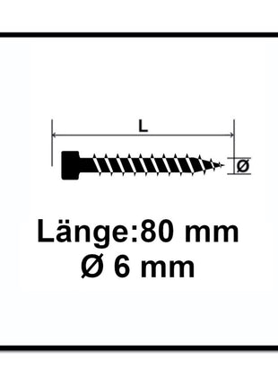 SPAX IN.FORCE Screw 6.0 x 80mm,  Full thread, Cylindrical head - Torx T-STAR Plus T30 - WIROX - 4CUT drill point - 200 pcs. (1211010600805)