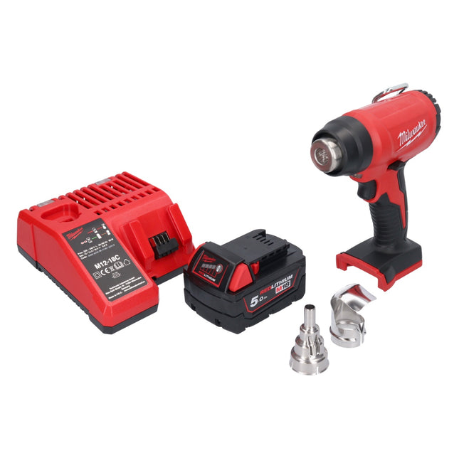 Milwaukee M18 BHG-501 cordless hot air gun 18 V 470 °C + 1x rechargeable battery 5.0 Ah + charger