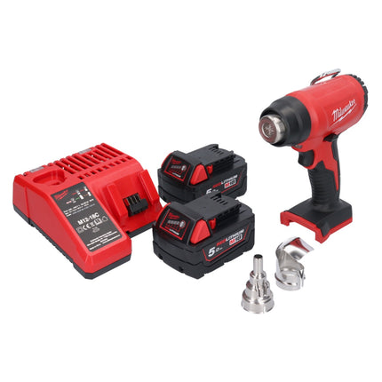Pistola de aire caliente sin cable Milwaukee M18 BHG-502 18 V 470 °C + 2x batería recargable 5,0 Ah + cargador
